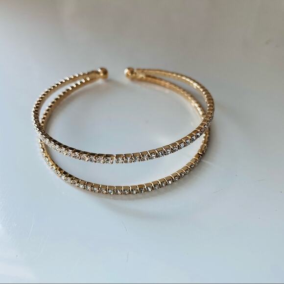 NEW NORDSTROM REVOLVE Gold Double Crystal Studded Bracelet Bangle Cuff Jewelry - Picture 7 of 8